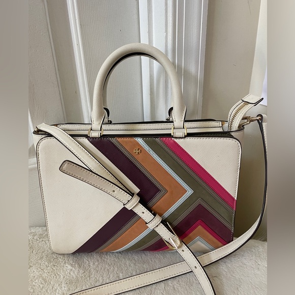 Tory Burch Robinson Strip Satchel Bag EUC - Picture 14 of 16